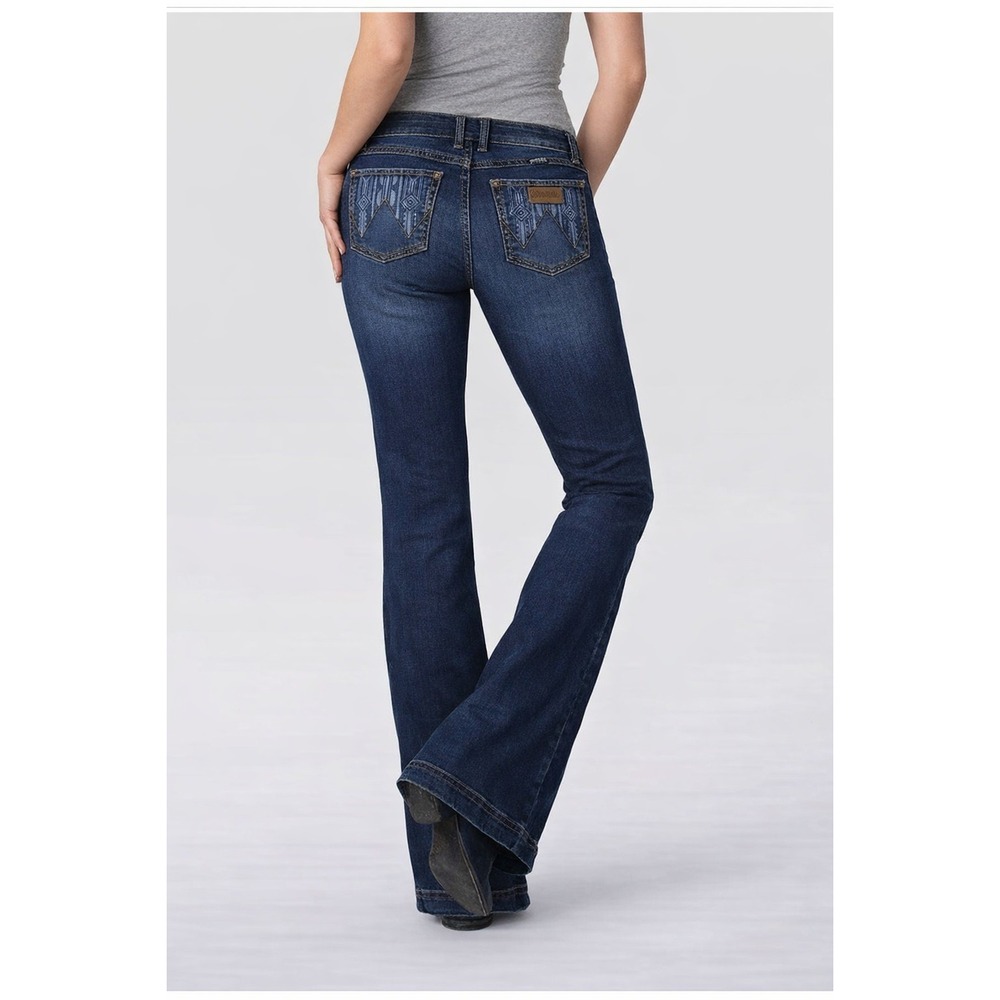 WRANGLER Embellished Pocket Bootcut Jeans Western Ranch Dark Wash Womens Sz 9x33
